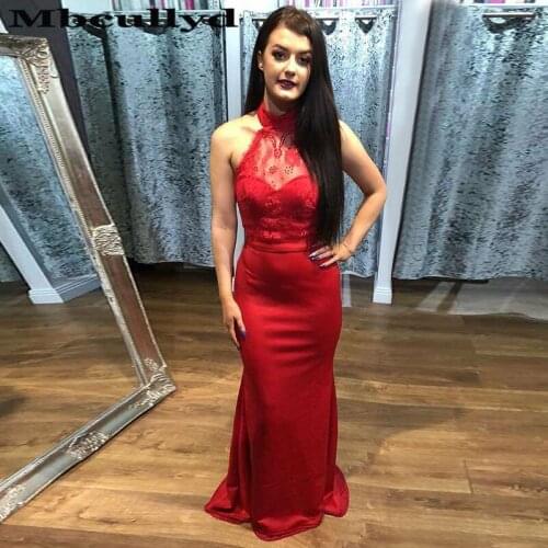 Mbcullyd Red Mermaid Prom Dresses Long 2020 Sexy Halter Neck Formal Evening Dress For Women Cheap Under 100 Vestido De Festa
