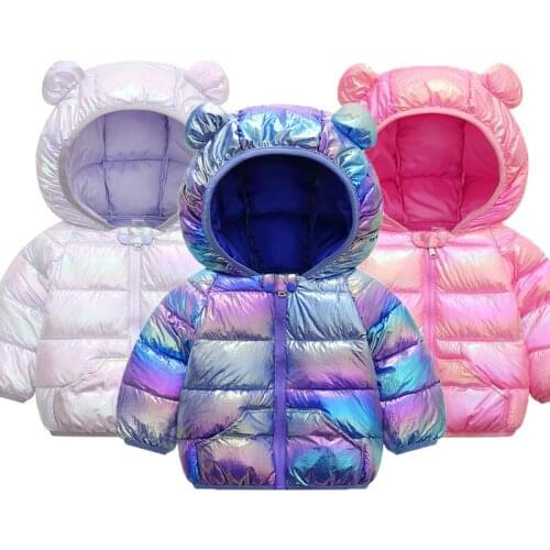Fashion Baby Girl Winter Clothes Colorful Light Jacket Winter Coat Hooded Solid Jacket For Girls New Childrens Jacket 1-6 Years