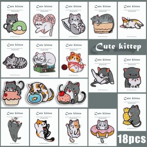 Cartoon Cat Embroidery Patch For Clothing Applique Ironing Sew On Stickers Supplies Decorative Badges Patches For Clothing
