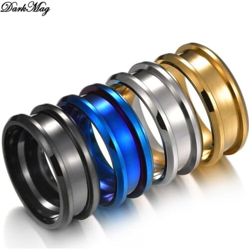 DarkMag Mens fashion 8MM Black Brushed Ladder Edge Stainless Steel Ring Blue Groove Men Wedding Ring Gifts For Men