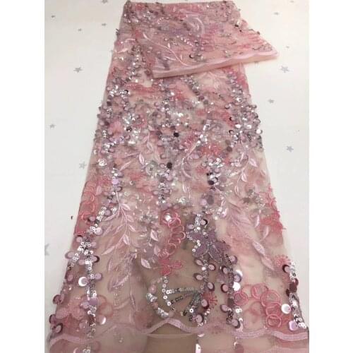 Nigeria Mesh Sequin Embroidery 2021 High Quality Handmade Sequined African Lace Fabric French Tulle Mesh Wedding Dress FJ4510