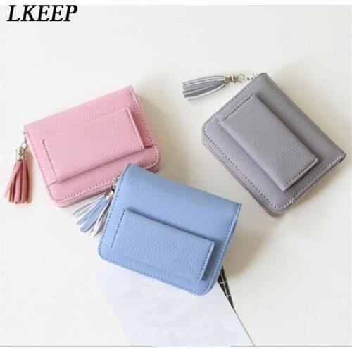 New Short Womens Wallets Multifunction Lady Mini Purse Card Holder Coin Purse Brand Hasp & Zipper 3 Fold Wallet With Tassel