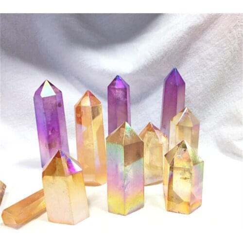 Wholesale natural healing crystals towers orange purple angel aura crystal wand point for home decoration
