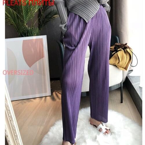 Miyake Pleated Classic Straight Pants Womens High Waist Slimming High Leg Pants a Variety of Colors Oggers Women Femme Women