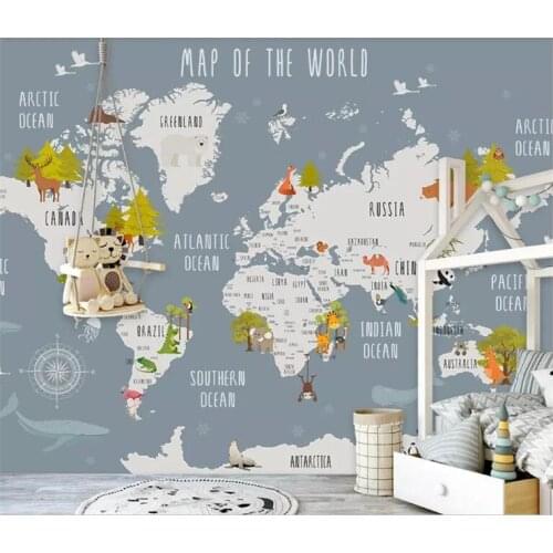 Custom wallpaper cartoon world map children room background wall home decoration background wall mural 3d wallpaper