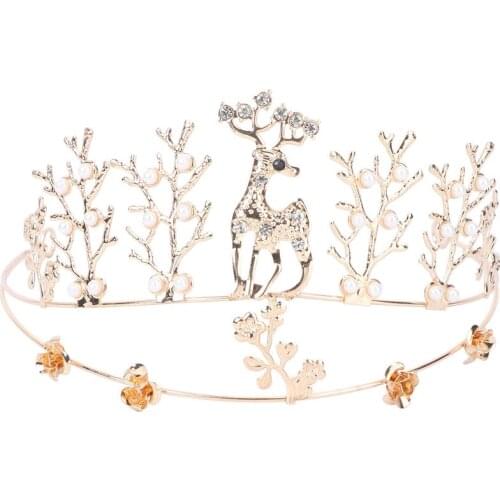 1pc Crown Performance Wedding Alloy Christmas Deer Accessories Tiara Crown Headdress Hair Hoop for Children Kids