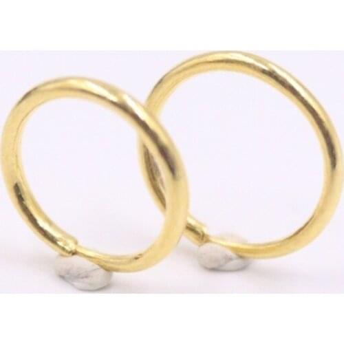 New Fine 24K Yellow Gold Earrings Women Luck Smooth Hoop Earrings Outer Diameter 13mmW / 0.8-1g