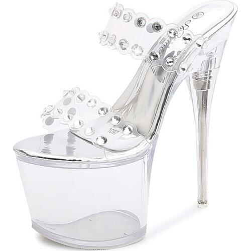 Open toe slippers design fashion shoes crystal high CM high heels 34-43 new style ladies transparent 17cm shoes thick sole