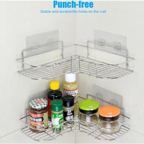 Stainless Steel Bathroom Storage Rack Punch-free Singer Layer Triangle Wall Mounted Storage Shelf For Bathroom Kitchen Bedroom