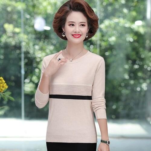 2021 Knitted Women O-neck Sweater Pullovers Spring Autumn Basic Women Stripe Sweaters Pullover Slim Fit Black Cheap Top