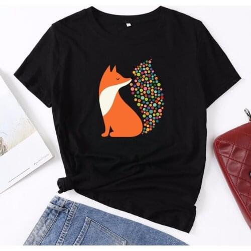 Women T Shirt Summer Short Sleeve Cotton Plus Size 5XL Aesthetic Cartoon Fox Print Casual O Neck Female Tshirt Graphic Tees Top
