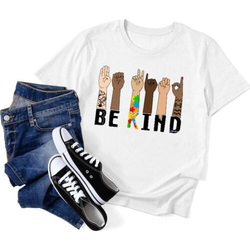 Be Kind Sign Language Rainbow Kindness Shirt Streetwear Fashion Casual Cotton Round Neck Female Shirt Short Sleeve Top Tees y2k