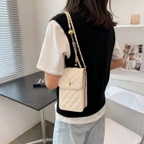 Lingge Chain Korean Fashion Trend New Mini One Shoulder Phone Bag Messenger Small Square Bag