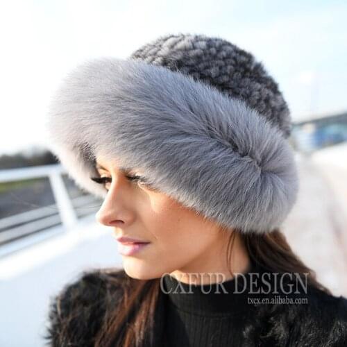 CX-C-209G Thick Winter Hat Suiatble For Cold Winter Fox Fur Trim Genuine Mink Fur Cap