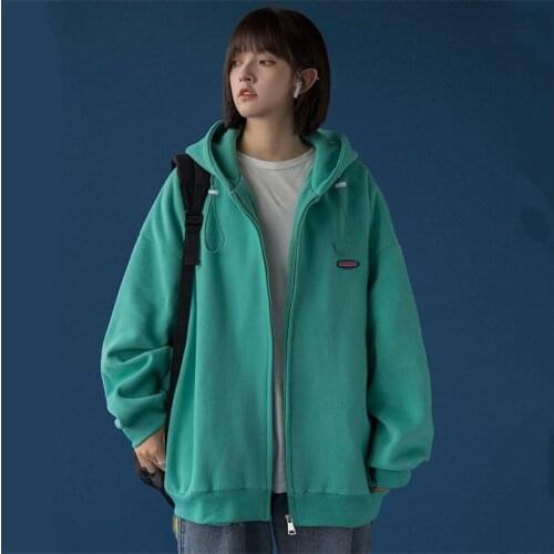 Autumn Womens Hoodies Simple Solid Color Spring Zipper Sweatshirt Female Oversized Loose Hooded Tops Ladies Thin Jacket