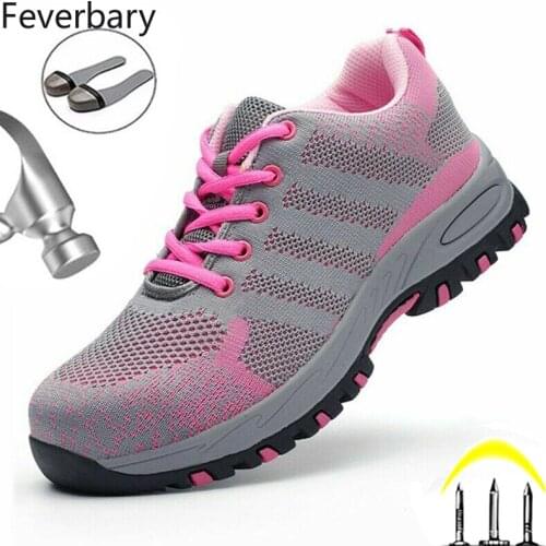 Feverbary Women Steel Toe Cap Ground Work Safety Shoes Puncture Resistant Outdoor Non-Slip Lightweight Sport Shoes