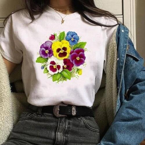 Women Tees Print Graphic Plant Cartoon Watercolor 90s Floral Flower Clothes Lady Tops Clothing Female T Shirt Womens T-Shirt