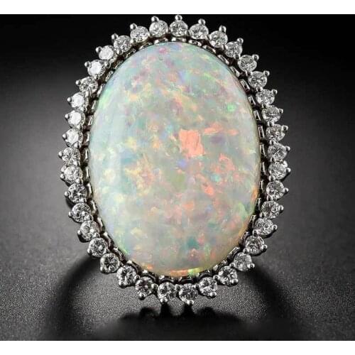 CiNily Classic Silver Rings For Women With Created Oval Opal Gemstones Size 6-10 Women Jewelry Party Wholesale Gift