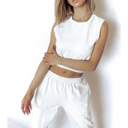 Women Casual Two Pieces Tracksuits Summer Fashion Solid Color Running Yoga Sets Crop Vest+High Waist Sweatpants Female Outfits