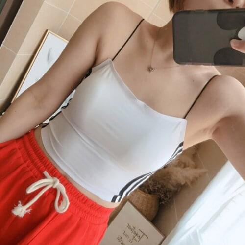 Ladies Camisoles Fashion Wild Solid Color Side Stripes Vest 2020 New Comfy Breathable Sling Tank Top With Padded