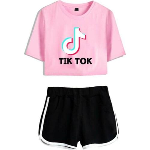 TIK TOK Casual Womens Two Pieces Set Letter Print Oversize Short Sleeve T-shirt And Shorts Suit Streetwear Fashion Set