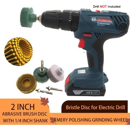 Bristle Disc 2Inch Abrasive Brush Disc with 1/4 inch Shank, Emery Polishing Grinding Wheel for Electric Drill