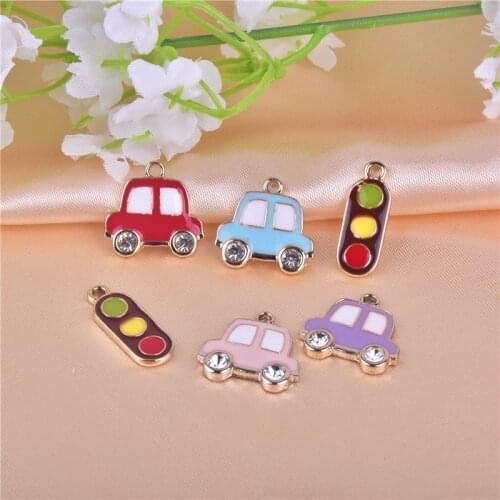 10pcs/pack Cute transport Bus traffic light Metal Charms llight Golden Base Earring Bracelet DIY Jewelry Making