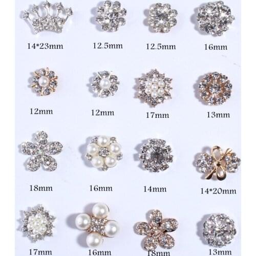 120PCS Chic Clear Crystal Rhinestone Buttons With Ivory Pearls For Wedding Invitations Decorative Alloy Metal Button U Pick