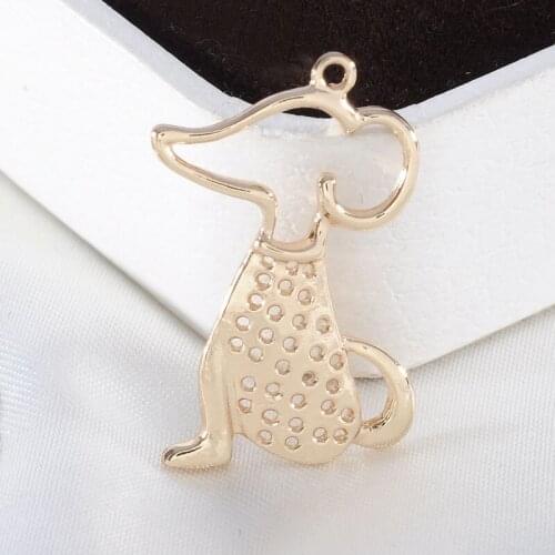 6PCS 17x26MM 24K Champagne Gold Color Plated Brass Dog Charms Pendants High Quality Diy Jewelry Accessories