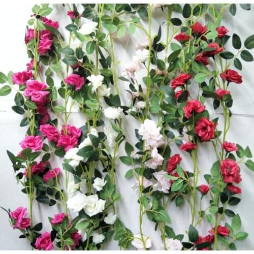 2pcs 2Meter Artificial Rose Flower Ivy Garland Silk Vine Greenery For Wedding Home Decorative