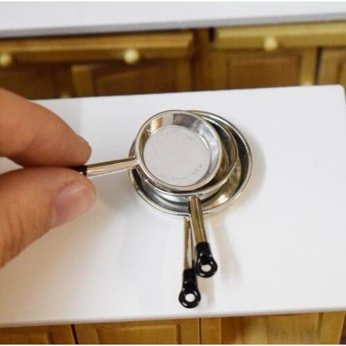 3PCS 1/12 Dollhouse Miniature Pan Pretend Play Kitchen Cooking Utensil Toys Accessories