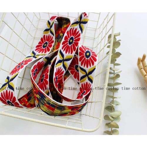 5yards Sun Flower Tape Embroidery Ribbon Sewing Accessory 5cm wide ethinic emboried ribbon Accessory for bag garment