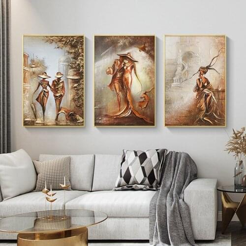 3Piece Abstract Romantic Women And Men Dance Canvas Painting Poster Print Scandinavian Modern Wall Picture For Living Room Decor