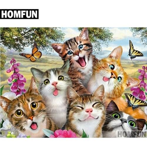 HOMFUN Full Square/Round Drill 5D DIY Diamond Painting "Cute cats" 3D Embroidery Cross Stitch 5D Decor Gift A00553