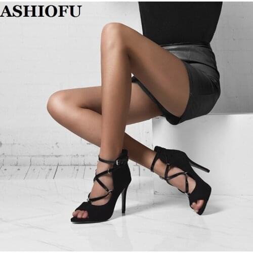 ASHIOFU Wholesale Handmade Womens High Heels Sandals Buckle Straps Peep-toe Sexy Summer Shoes Evening Daily Wear Sandals Shoes