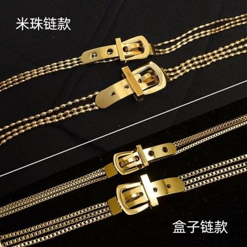 2021 18 k Gold Steel Belt Buckle Three Layers Box Chain Bracelet Woman Accessories Fashion Stainless Steel Jewelry Never Fade