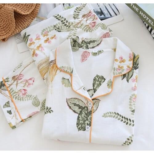 2021New knitted cotton pajamas long sleeves and trousers for home wear spring and summer womens soft and breathable home wear