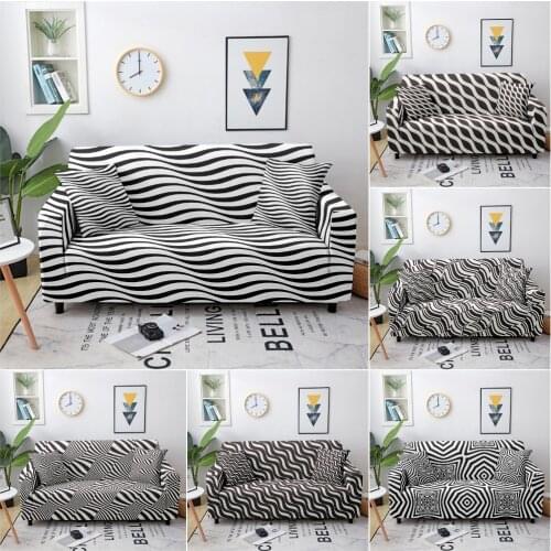 Geometric Wavy Stripes Sofa Cover For Living Room Elastic Spandex Sofa Slipcover Stretch Polyester Loveseat Couch Cover 1-4 Seat