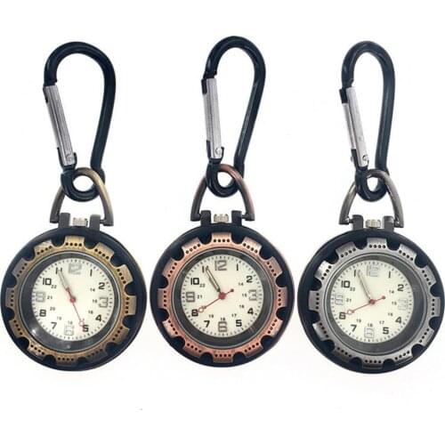 Outdoor Digital Carabiner Watch Mini Round Dial Quartz Watch Clip Carabiner Watch Outdoor Sports Watches Pocket Fob Pocket Watch