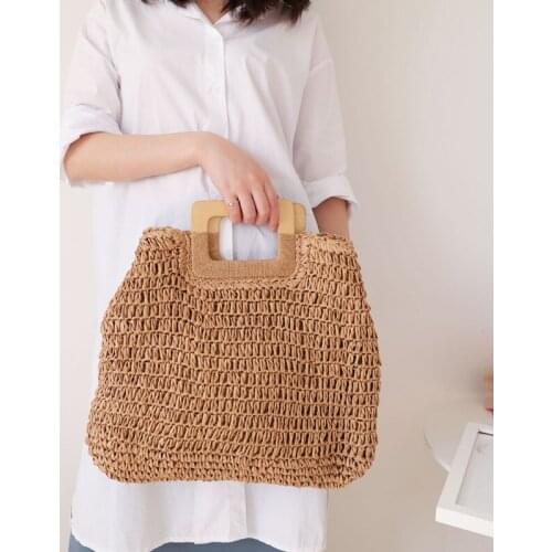 Designer Woven Womens Handbag Bohemian Straw Bag Summer Large Capacity Beach Bag Handmade Female Retro Knitting Top-handle Tote