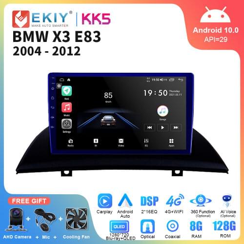 EKIY Car Radio for BMW X3 2006-2010 Android 10 QLED Screen Stereo Multimedia Player Carplay GPS Navigation All-In-One Head Unit