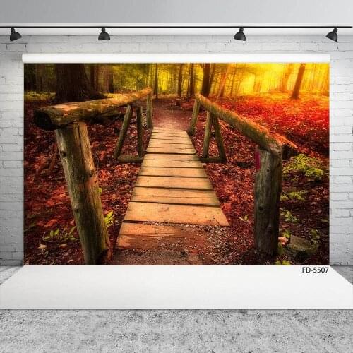 Wooden Path Leaves Grove Photographic Backdrop Custom Fond Background Photo Studio for Baby Children Portrait Scenic Photoshoot