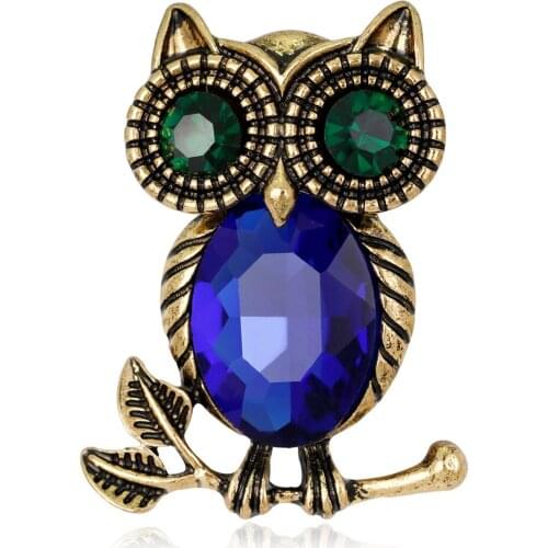 HC Lovely Cartoon Owl Women Cute Brooch Vintage Crystal Metal Alloy Scarf Pins Jewelry Trendy Animal Clothing Accessories Gift F