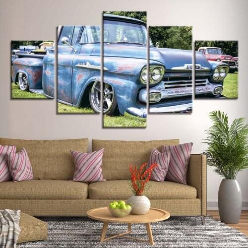 Canvas Vintage Pictures Wall Decor Wall Art Poster Framework 5 Piece Retro car Paintings Landscape Home Decor