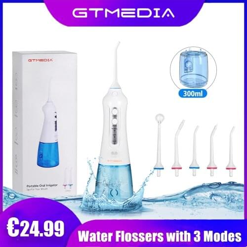 GTmedia Portable Oral Irrigator, USB Rechargeable Water Flosser, 300ML Water Tank, Three Modes,Waterproof Dental Teeth Cleaner