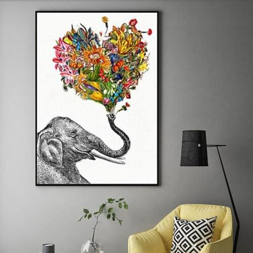 RELIABLI ART Elephant Flower Pictures For Home Canvas Paintings Wall Art For Living Room Decoration Posters And Prints Unframed