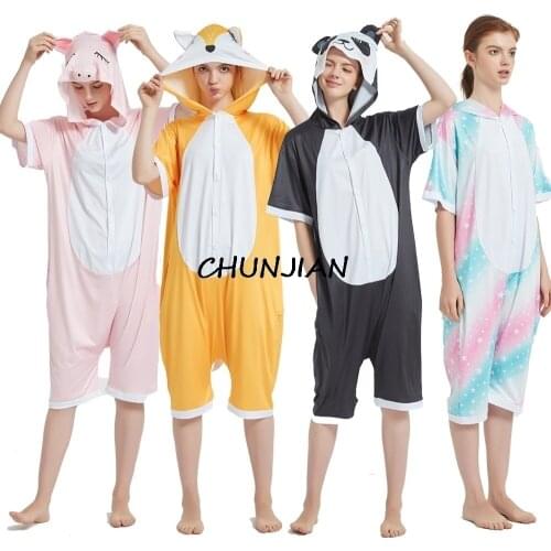 Children Summer Short Sleeve Spandex Animal Cartoon Panda Kigurumi Pajamas Children Rainbow Unicorn Pajama Skeleton Jumpsuit