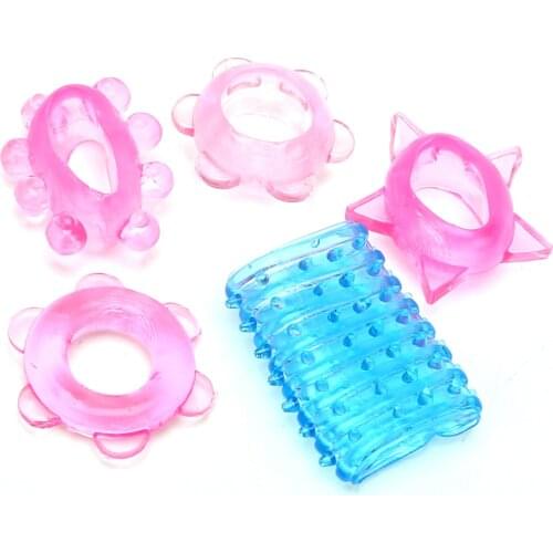 IKOKY Penis Sleeve Cock Ring Extender 5 pieces/lot 5 Different Penis Ring Silicone Delay Ejaculation Sex toys for Men Male