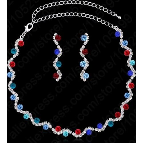 Romantic Women Briday Party Wedding Jewelry Set 925 Sterling Silver Serling Silver CZ Necklace+Earrings Sets Wholesale