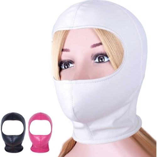 SM Leather Hood Mask,Open Eye Face Mask,Fetish Slave BDSM Bondage Gimp,Head Harness Sex Mask Cosplay Erotic Sex Toys For Couples